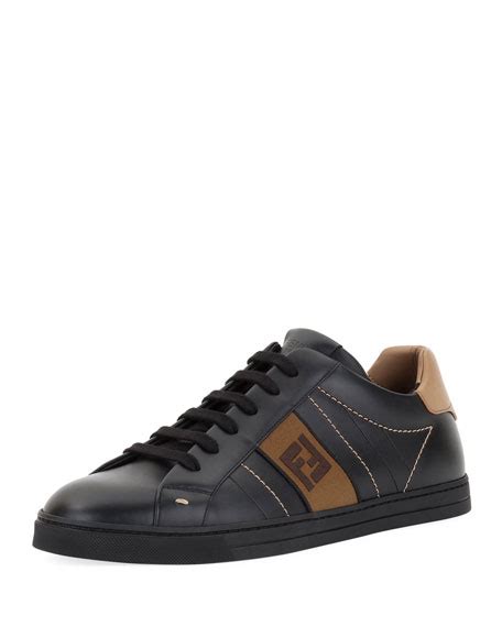 Fendi Men's FF Embroidered Leather Low